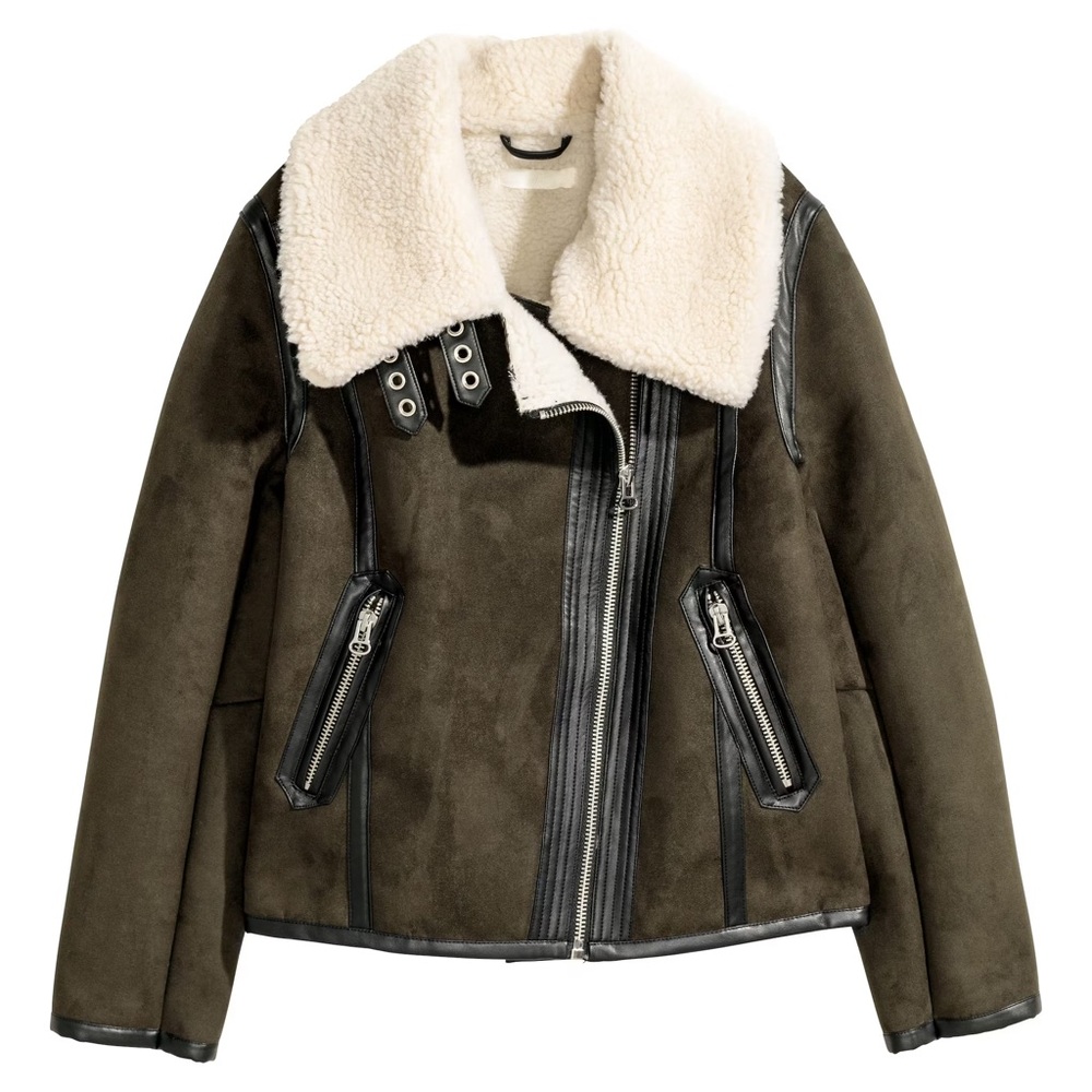 H&M Vegan Suede Shearling Biker Jacket
